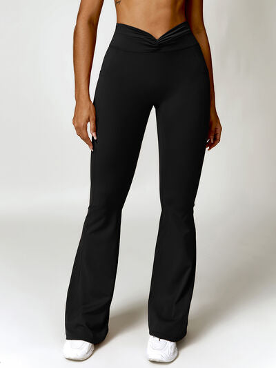 Twisted High Waist Bootcut Active Pants with Pockets