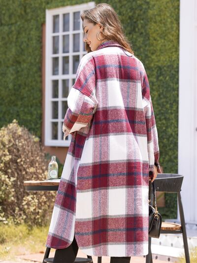 Plaid Button Up Dropped Shoulder Coat