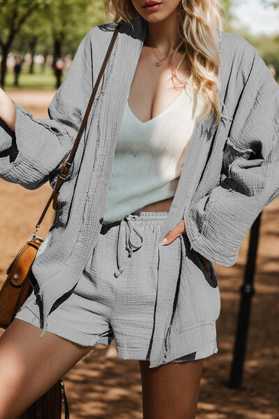 Textured Open Front Long Sleeve Cardigan