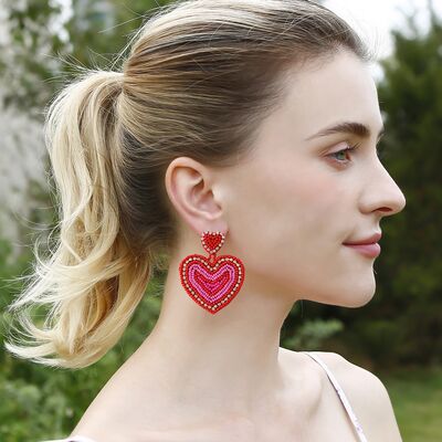 Pendientes colgantes con forma de corazón con cuentas de diamantes de imitación