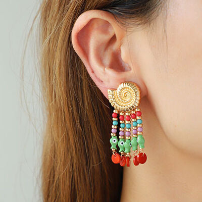 Boucles d'oreilles pendantes en alliage coquillage et pompon