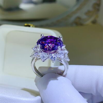 Anillo con forma de flor de plata de ley 925 con moissanita de 10 quilates