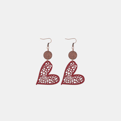 Boucles d'oreilles coeur en cuir PU avec crochet en fer