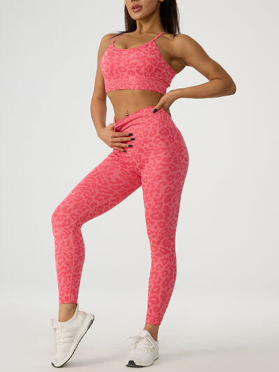 Leopard Crisscross Top and Leggings Active Set