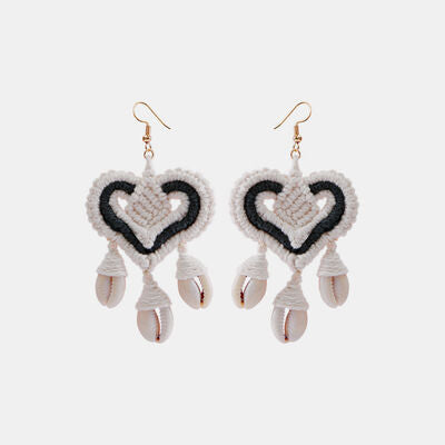 Cotton Thread Shell Heart Dangle Earrings