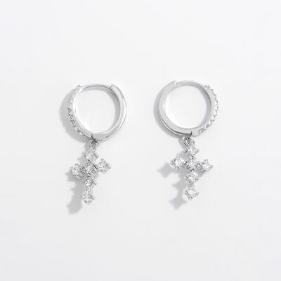 Boucles d'oreilles pendantes en argent sterling 925 avec croix en zircon incrusté