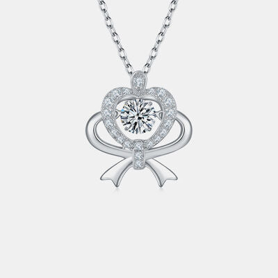 Collier avec nœud et cœur en argent sterling Moissanite 925