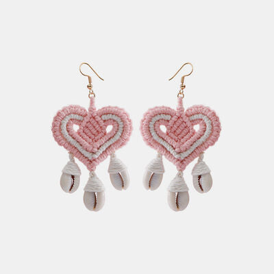 Boucles d'oreilles pendantes en forme de cœur en fil de coton