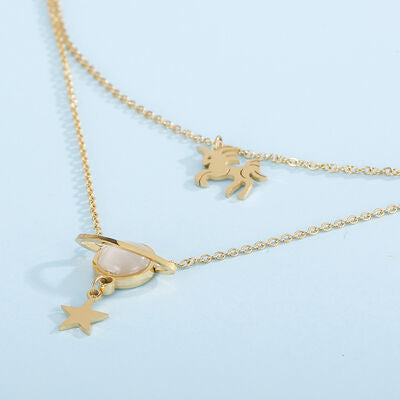 Unicorn and Star Shape Double-Layered Pendant Necklace