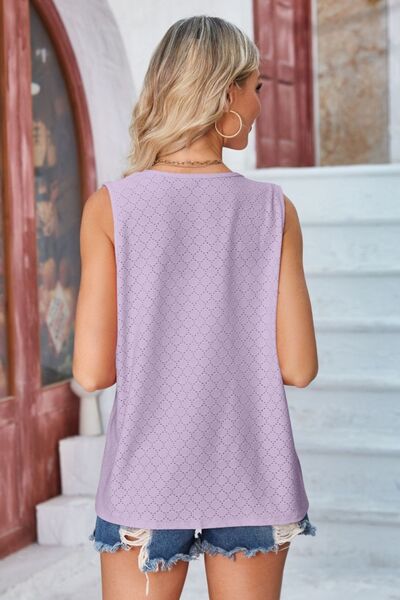 Eyelet Open Front Sleeveless Cardigan