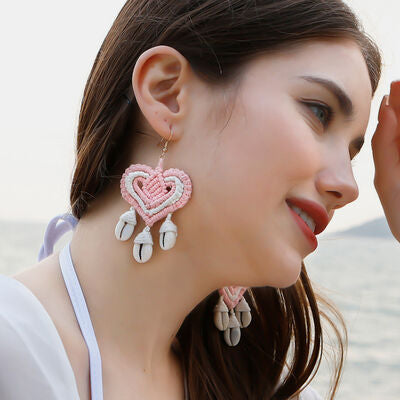 Cotton Thread Shell Heart Dangle Earrings