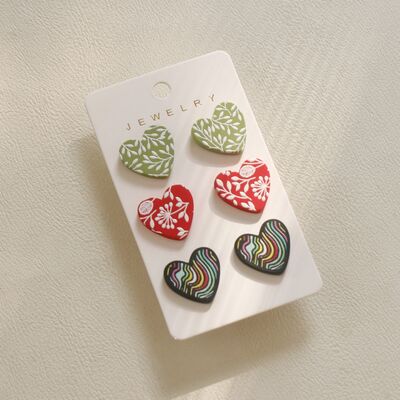 Aretes de corazón de acrílico de 3 piezas