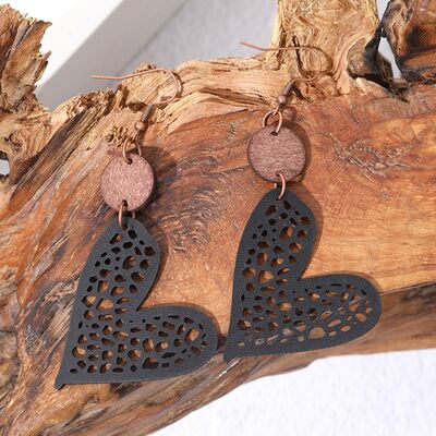 Boucles d'oreilles coeur en cuir PU avec crochet en fer