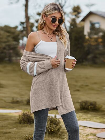 Striped Open Front Dropped Shoulder Cardigan