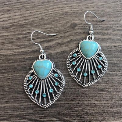 Artificial Turquoise Rhinestone Heart and Leaf Shape Earrings