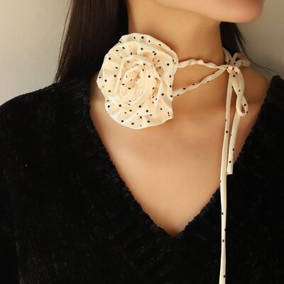 Polka Dot Camellia Flower Tie Choker Necklace