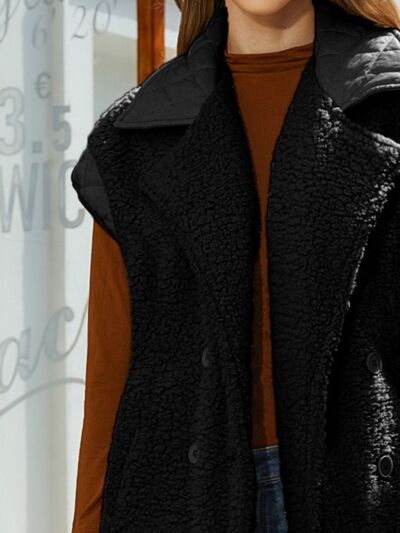 Fuzzy Collared Neck Button Up Vest Coat