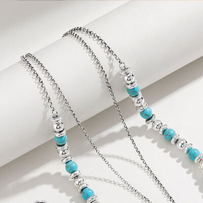 Collier croisé double couche en perles turquoise artificielles