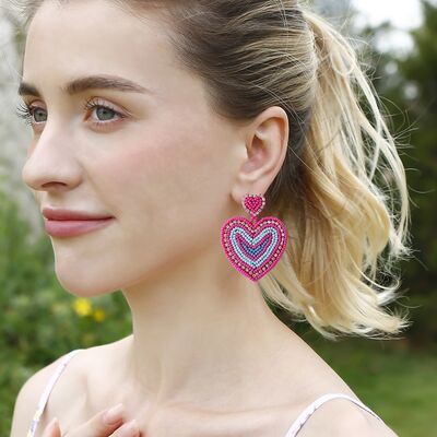 Pendientes colgantes con forma de corazón con cuentas de diamantes de imitación