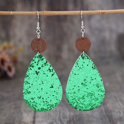 Boucles d'oreilles pendantes en bois et cuir PU à paillettes