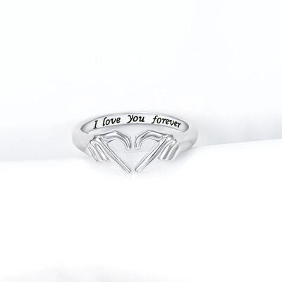 Bague ouverte en argent sterling 925 en forme de coeur à la main