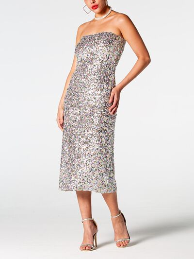 Robe portefeuille mi-longue à sequins et col droit