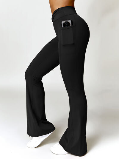 Twisted High Waist Bootcut Active Pants with Pockets