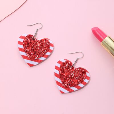 PU Leather Iron Hook Sequin Heart Earrings