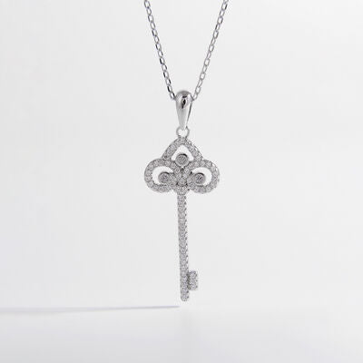 Collier en forme de clé en argent sterling 925 incrusté de zircon