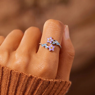 Bague en argent sterling 925 avec zircon incrusté en forme de fleur