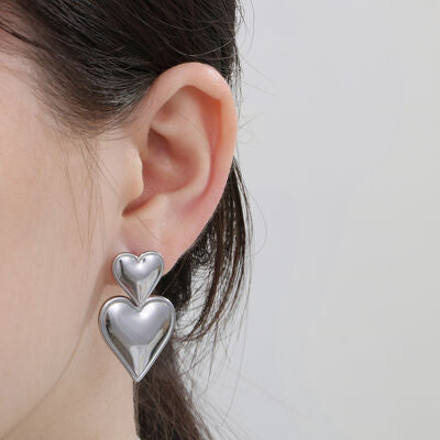 Pendientes de doble corazón de acero inoxidable