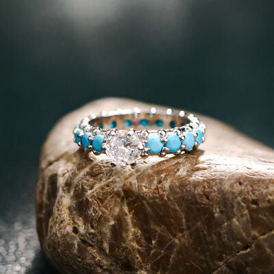 Bague en argent sterling 925 avec zircon turquoise artificiel incrusté