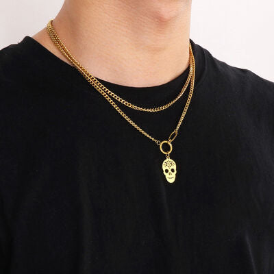 Collar con colgante de doble capa con forma de calavera