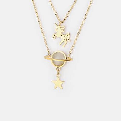 Collier pendentif double couche en forme de licorne et d'étoile